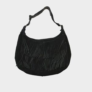 Minnetonka Suede Leather Fringed Purse Black 14"x10"